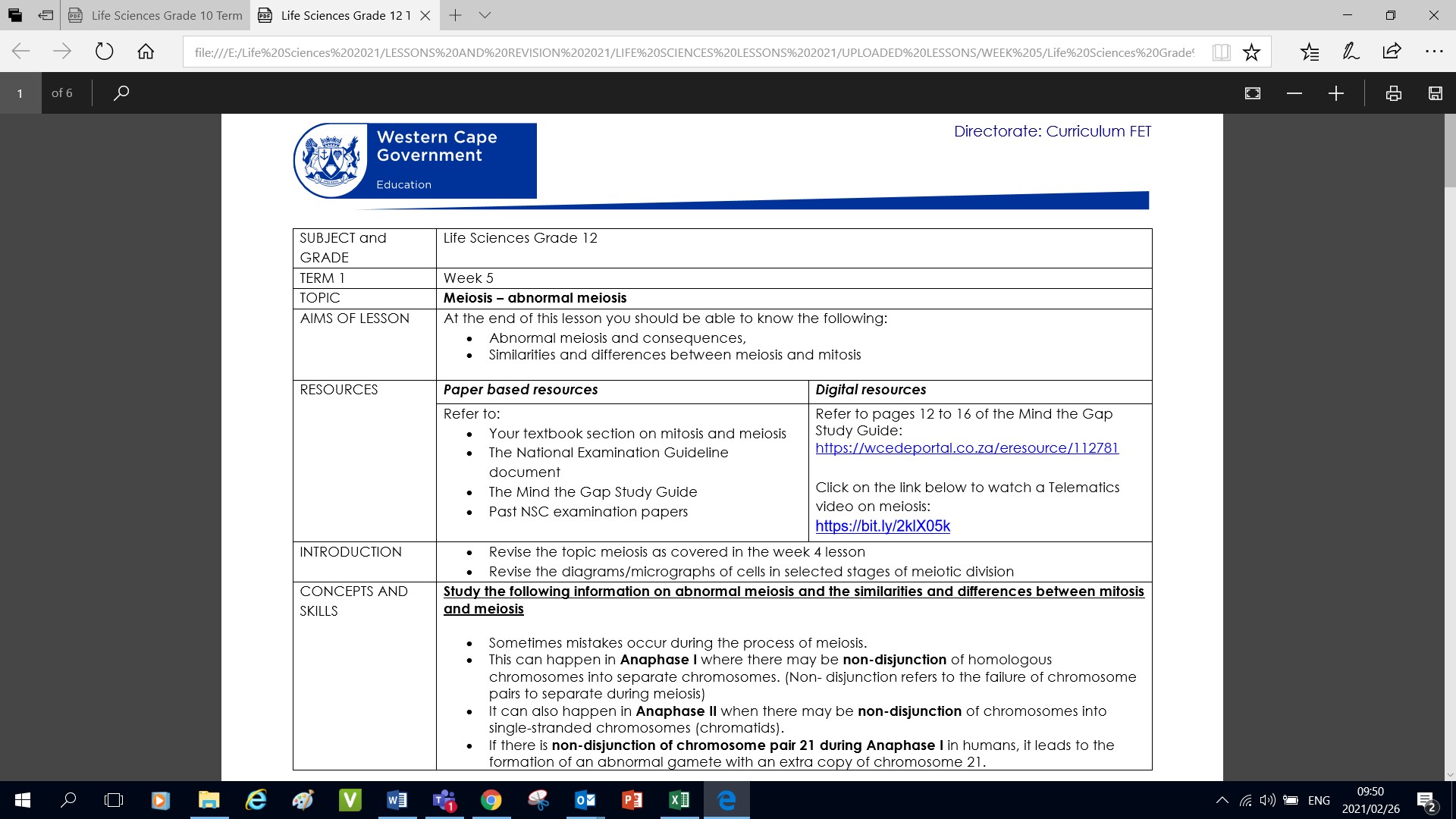 Gr.12 T1 W5 Life Sciences | WCED EPortal